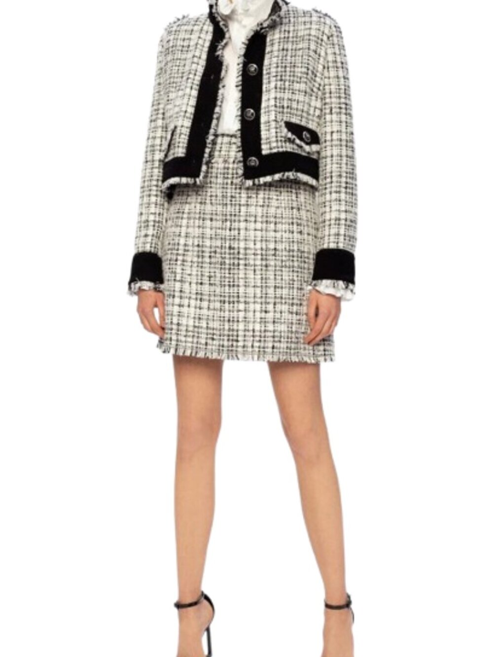 Dolce & Gabbana Tweed Mini Skirt Black White Bouclé High Waist Designer